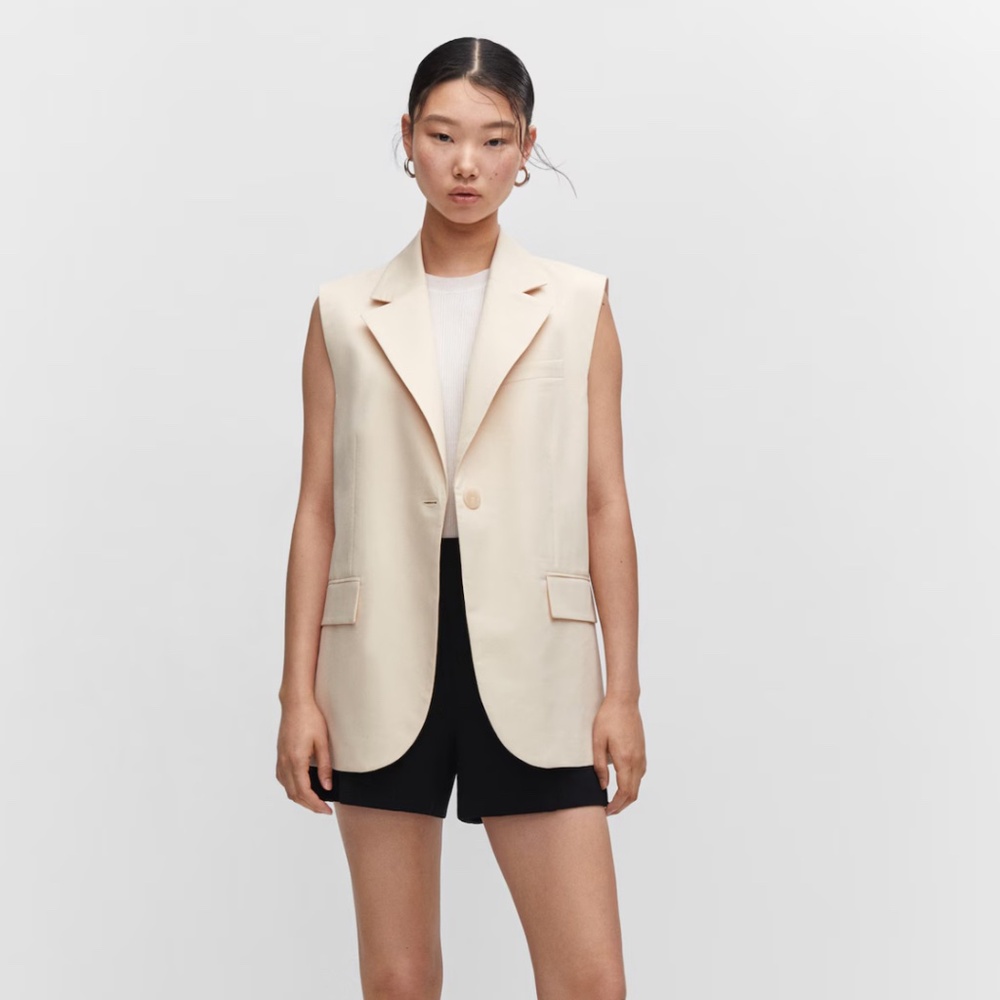 Mango Long Vest with Pockets, Cream, Size S NWT